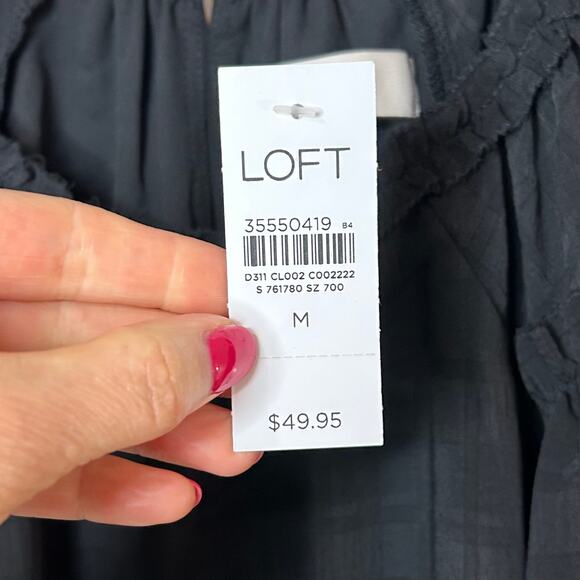 LOFT Black Cap Sleeve Shirt Size M NEW Plaid Grid - Picture 5 of 9